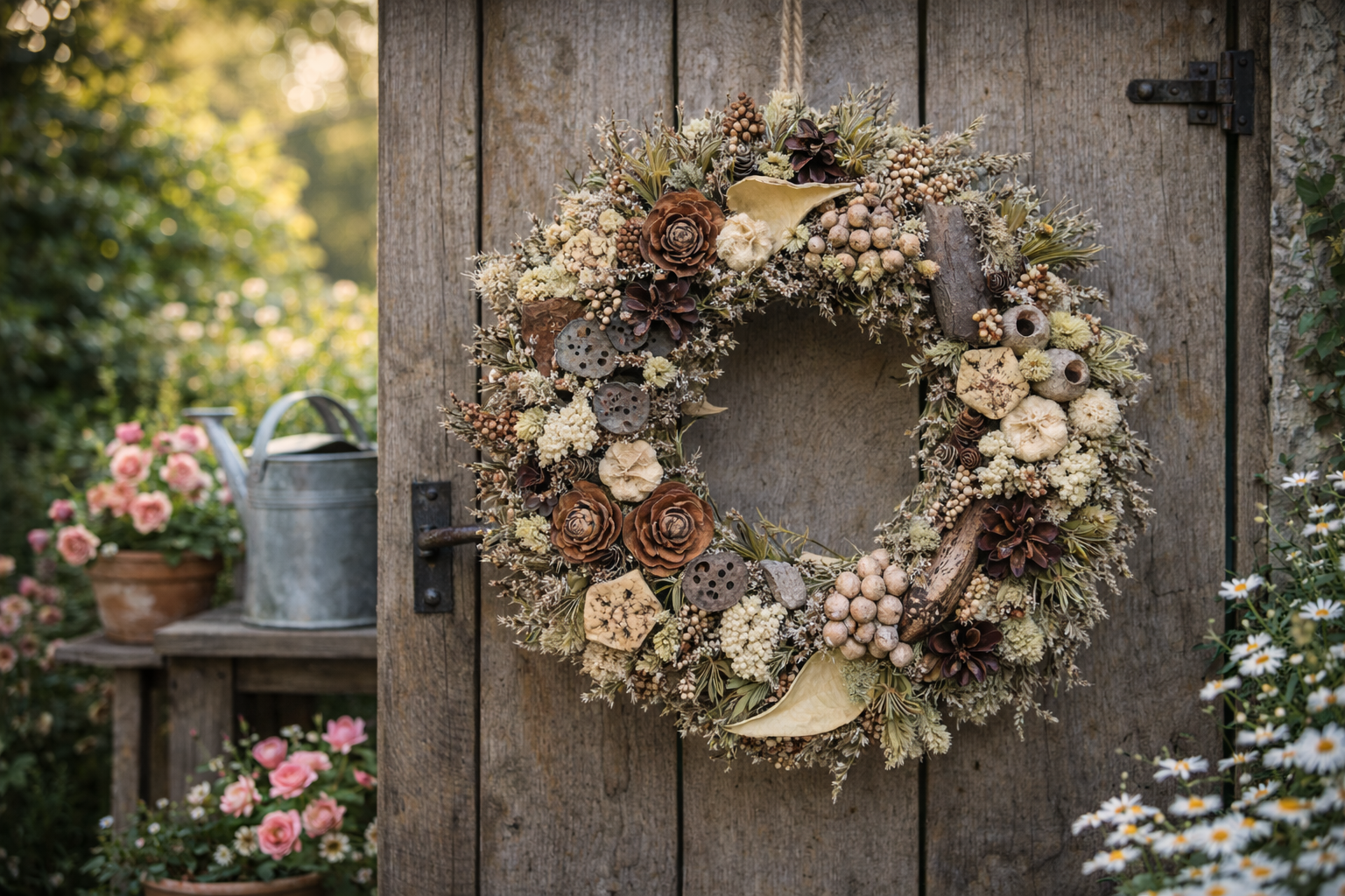 Prírodný veniec na dvere v jemnom elegantnom štýle